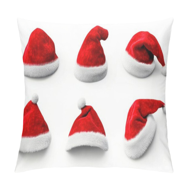 Personality  Various Styles Of Red Santa Hats With White Fur Trim, Perfect For Holiday Cheer. Pillow Covers