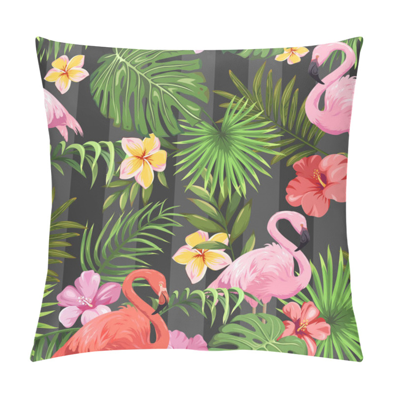 Personality  Seamless Pattern With Exotic Flowers, Tropical Leaves And Flamingos Pillow Covers