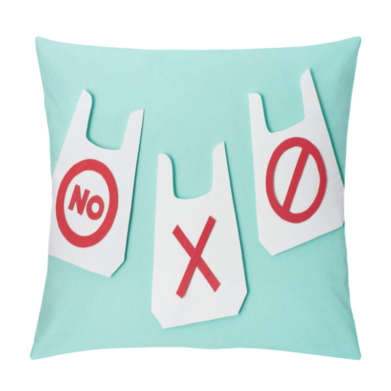 Personality  Paper Models Of Packets With No And Prohibition Signs On Blue Background Pillow Covers