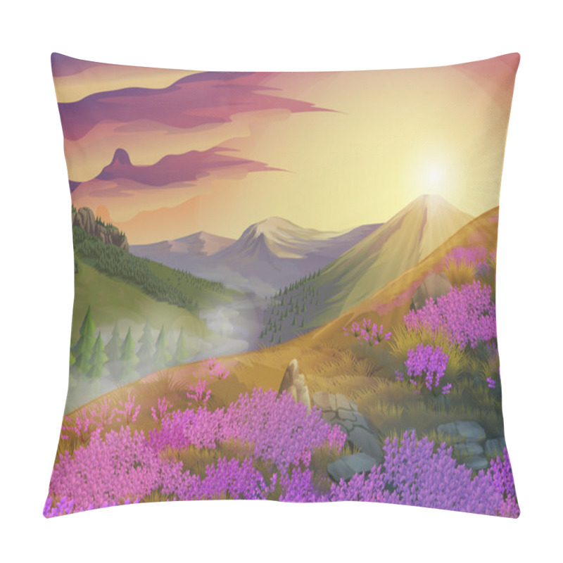 Personality  Lavender, Summer Evening Landscape, Vector Background Pillow Covers