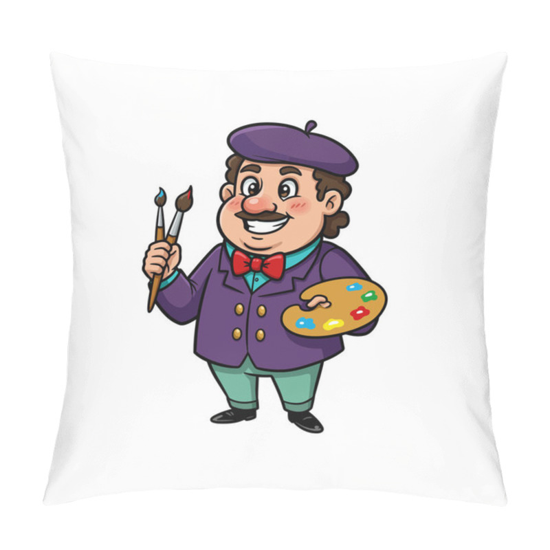 Personality  Cheerful Cartoon Artist Holds Paintbrushes And Palette Perfect For Websites Blogs Or Children's Books. Pillow Covers