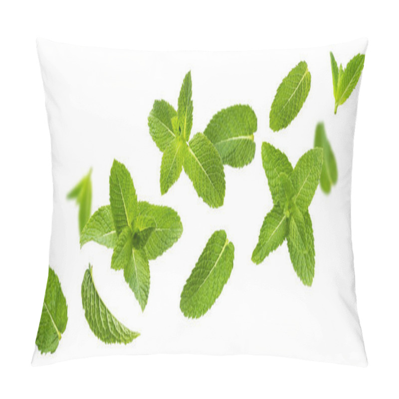 Personality  Fresh Mint Leaves, Peppermint Foliage Isolated On White Background Pillow Covers