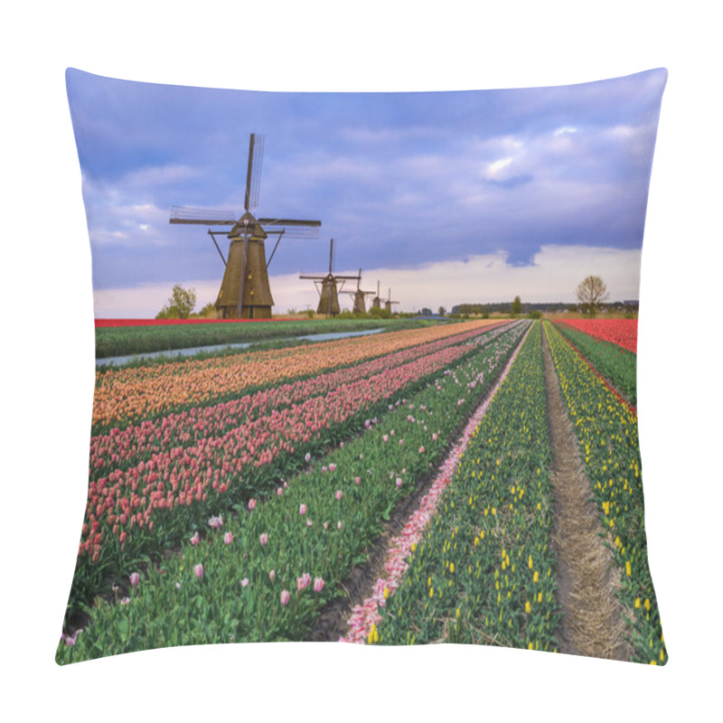 Personality  Windmills And Flowers In Netherlands Pillow Covers