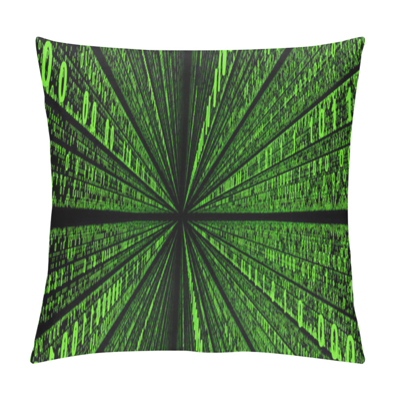 Personality  Green Digital Bits Composed By Binary Code 0 And 1 That Flow Away In Parallel Strips To The Infinite. Pillow Covers