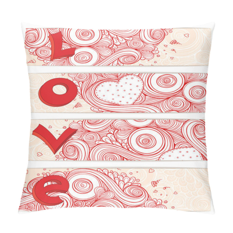 Personality  Set Of Hearts Cards With Doodles On Ornate Pattern. Pillow Covers