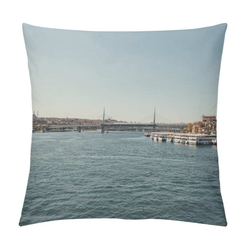 Personality  Bridge Over Bosphorus Strait, And Moored Ships In Istanbul, Turkey Pillow Covers