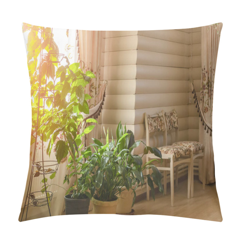 Personality  Room Full Of Plants And House Trees. House In A Rustic Country Style, Unity With Nature Pillow Covers