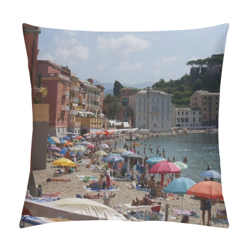 Personality  Beach Of The Bay Of Silence Crowded With Bathers In The Summer In The Picturesque Village Of Sestri Levante Pillow Covers