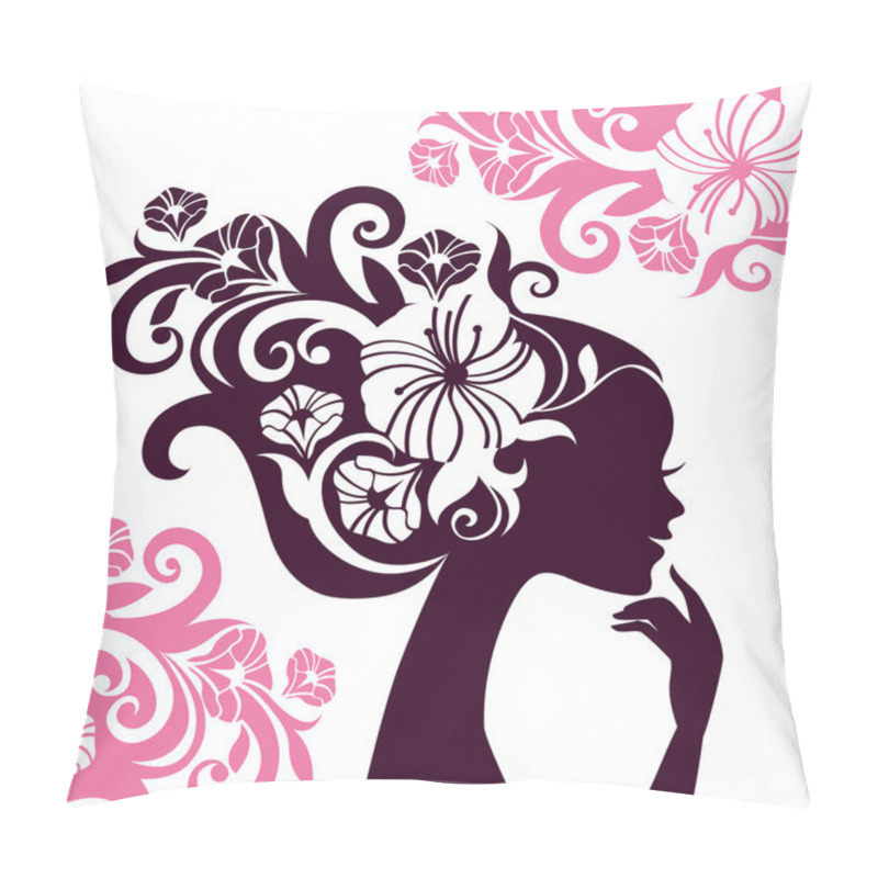 Personality  Beautiful Woman Silhouette With Flowers Pillow Covers