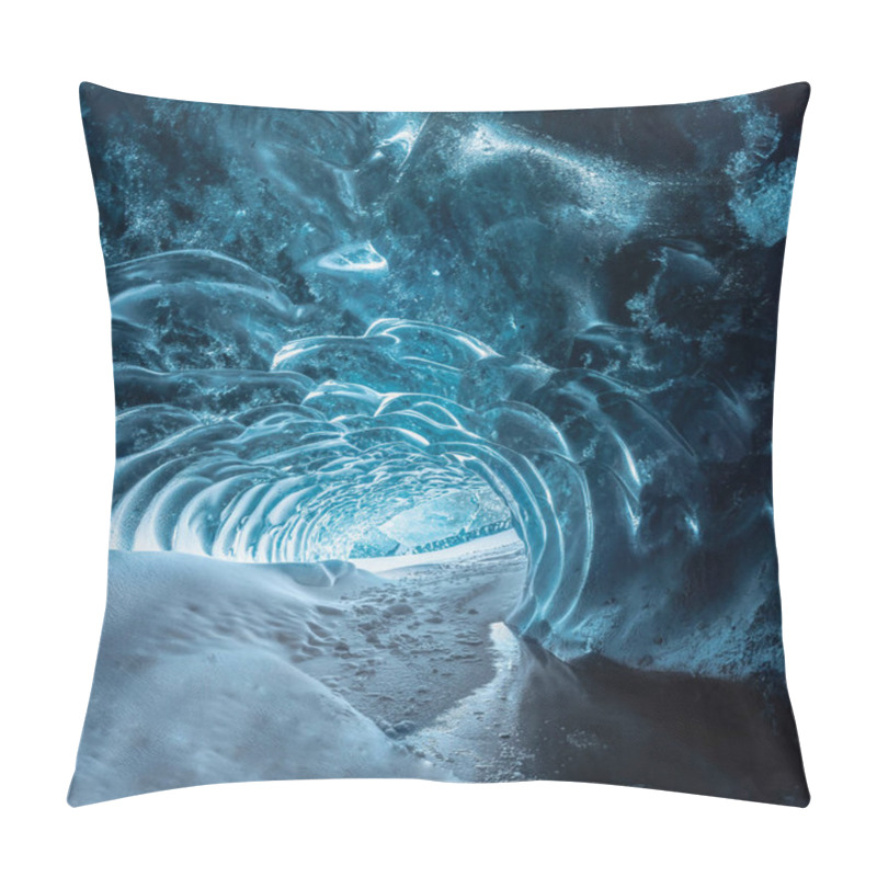 Personality  Blue Crystal Ice Cave Entrance And An Underground River Beneath The Glacier Located In The Highlands In Iceland. Photo Taken In Iceland. Pillow Covers