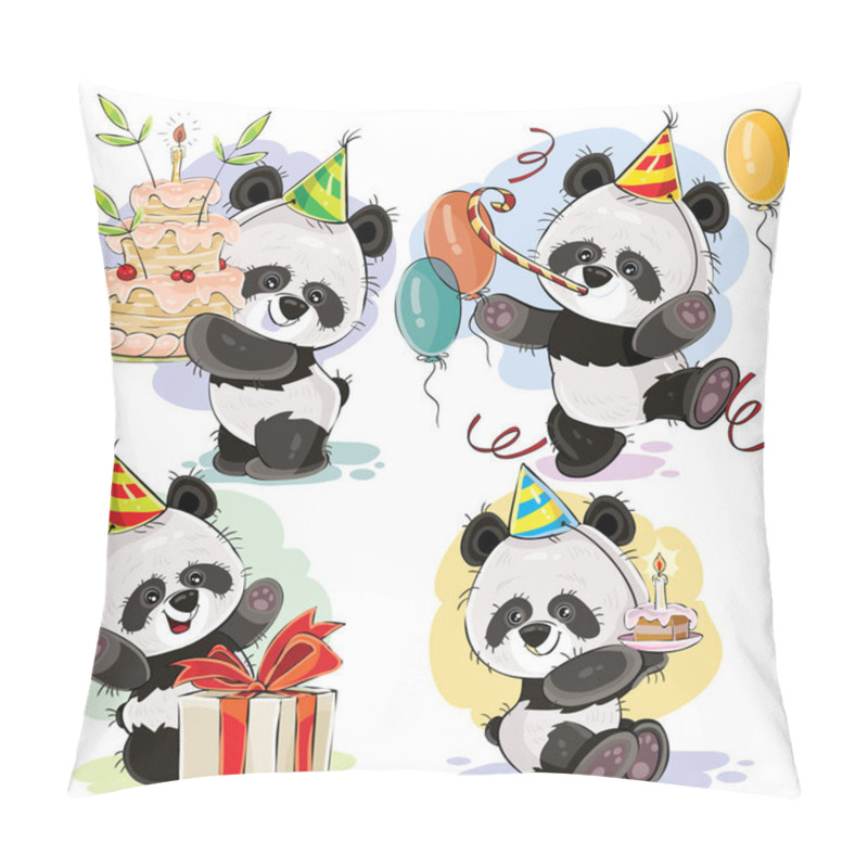 Personality  Happy Birthday Vector Set With Baby Panda Bears Pillow Covers