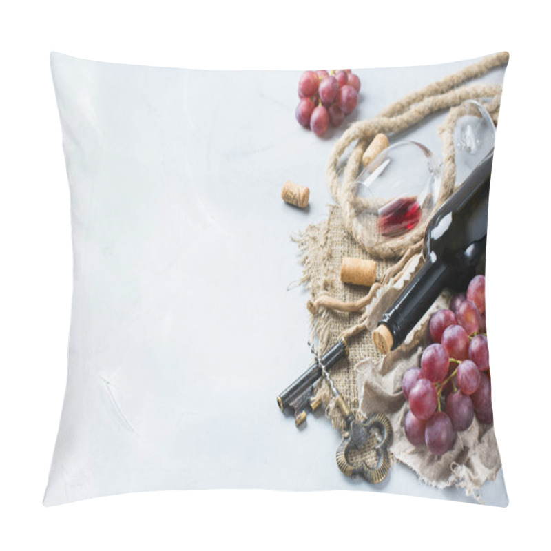 Personality  Bottle, Corkscrew, Glass Of Red Wine, Grapes On A Table Pillow Covers