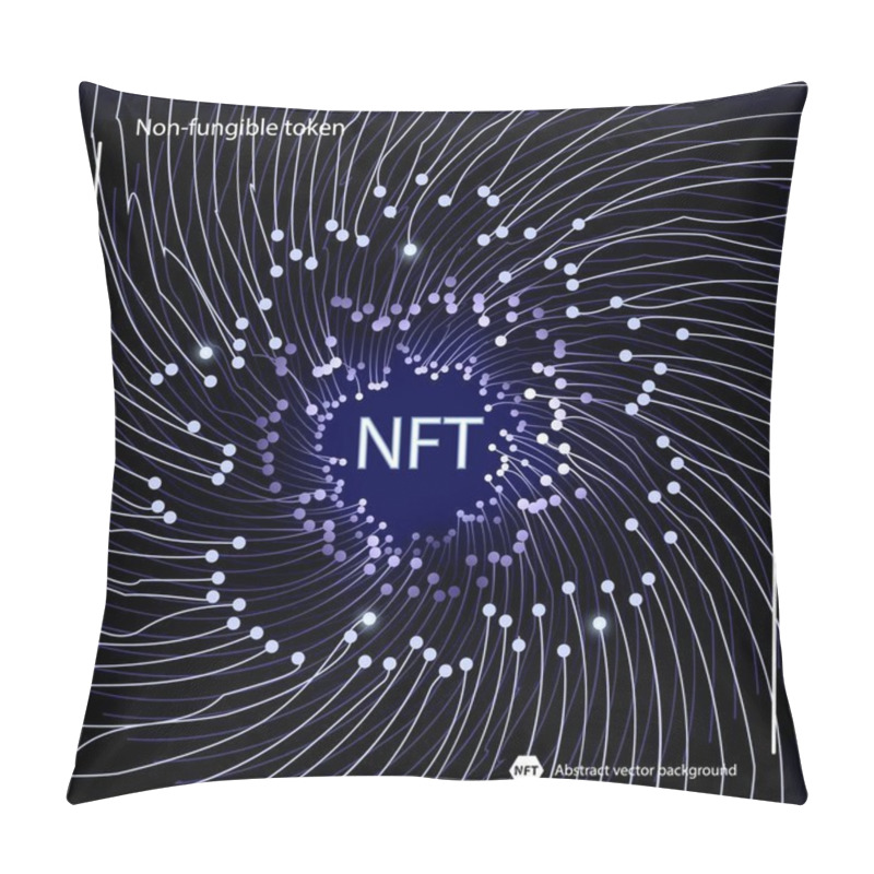 Personality  NFT Non-fungible Token Concept On Polygonal Abstract Background. Plexus Connect Lines With Polygonal Shapes On Dark Blue Backdrop And White Non Fungible Token Sign. Vector Card Illustration. Pillow Covers