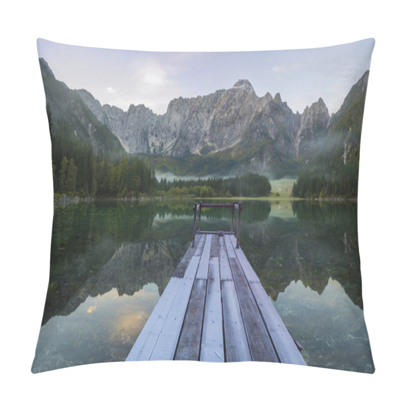 Personality  Wooden Bridge Over A Mountain Lake Pillow Covers