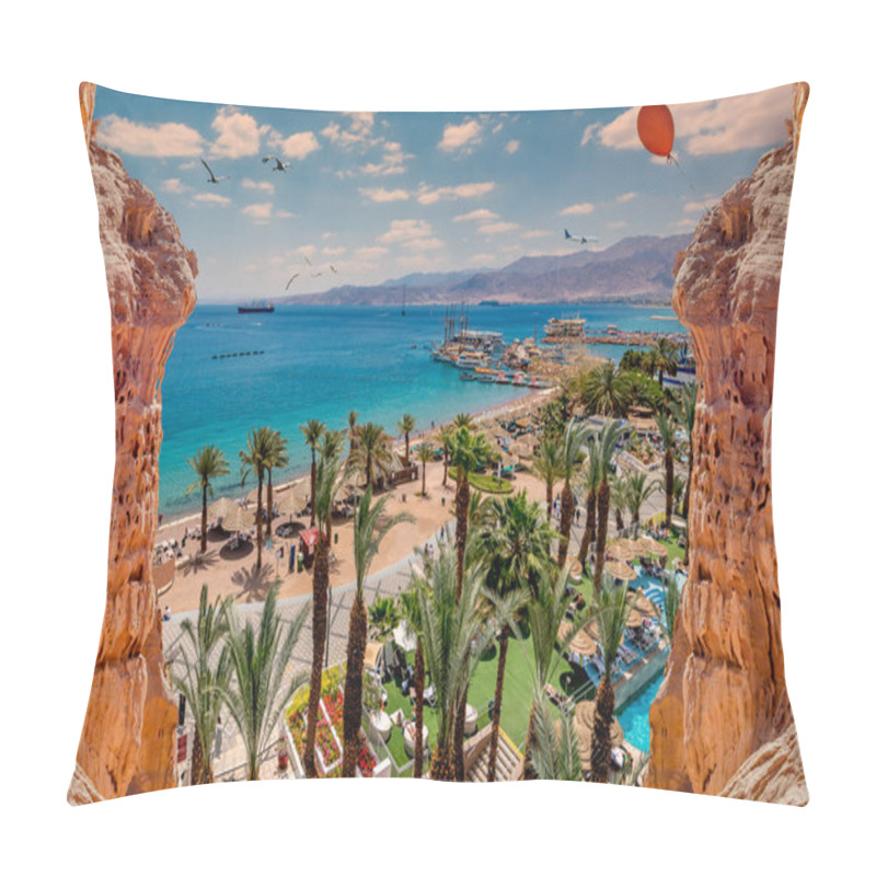 Personality  Central Public Beach In Eialt - Israeli Southernmost Tourist And Resort City, Located On The Northern Shores Of The Red Sea, Concept Of Blissful Vacation Pillow Covers