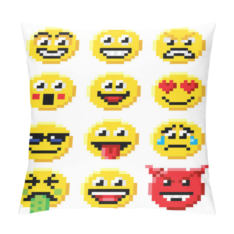 Personality  Pixel Art Emoji Emoticon Set Pillow Covers