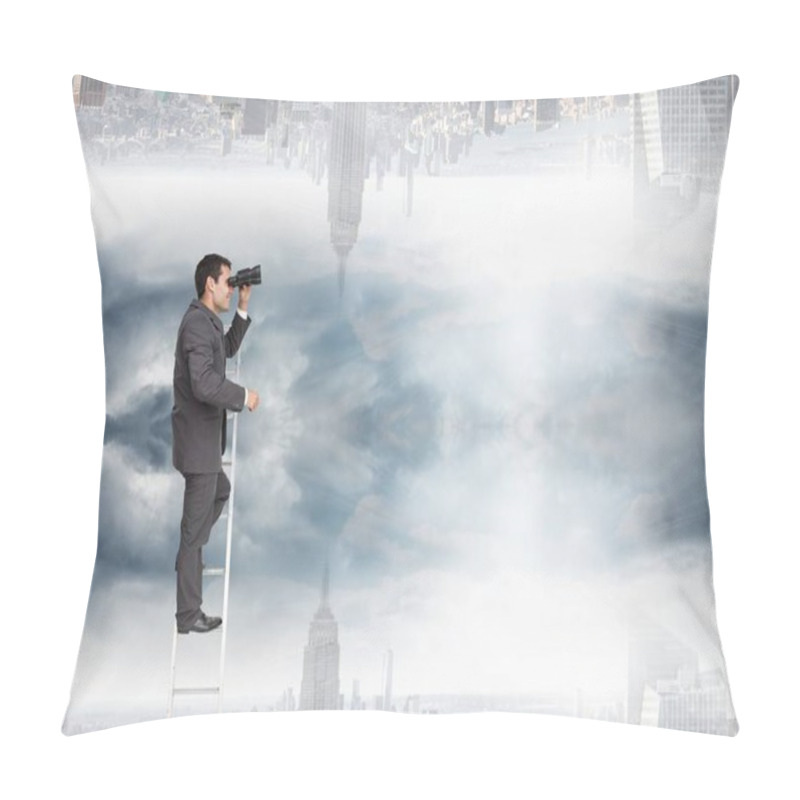 Personality  Businessman Looking Far Away With Binoculars Close To A City Pillow Covers