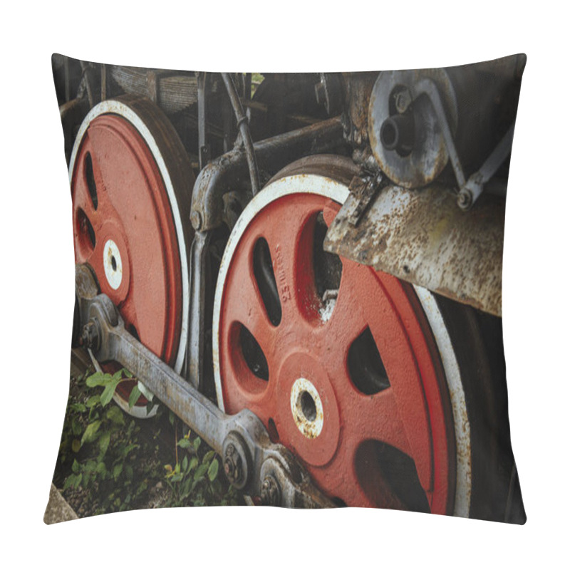 Personality  Old Steam Train Locomotive Wheels In Closeup  Pillow Covers