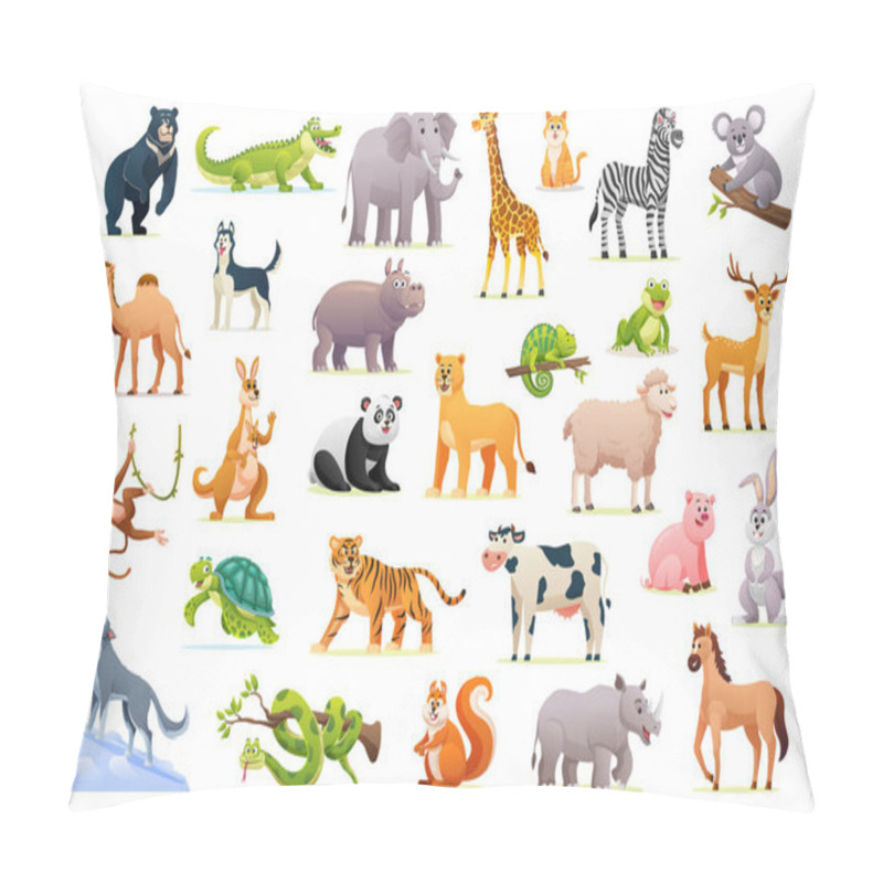 Personality  Set Of Cute Wild Animals In Cartoon Style Pillow Covers