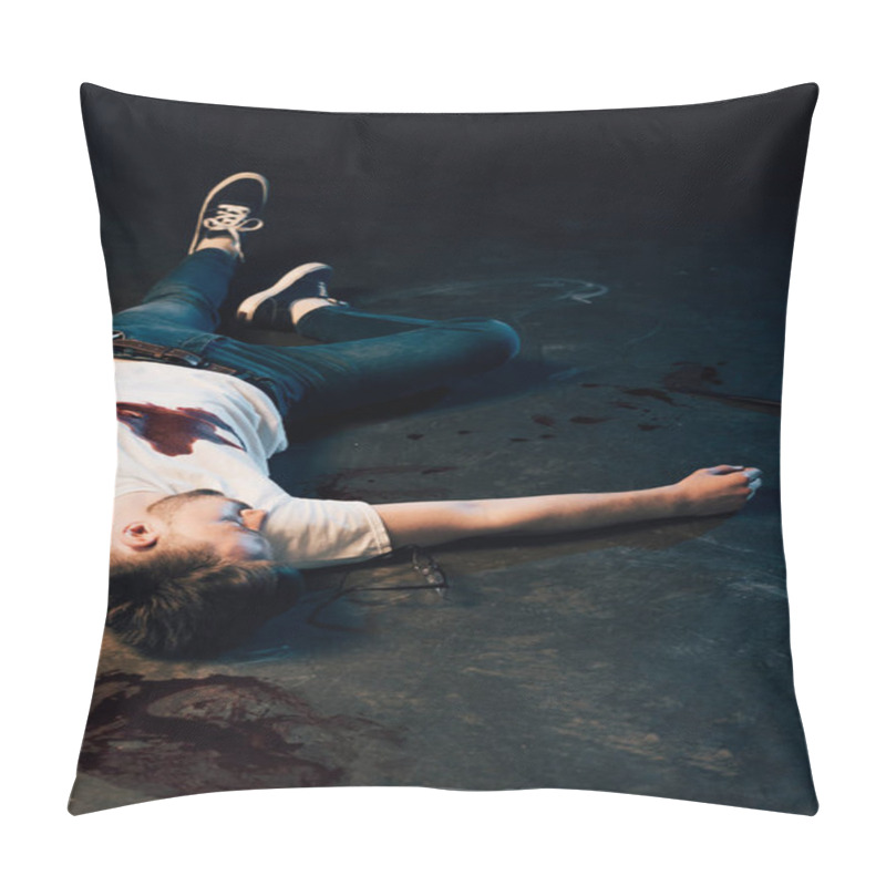 Personality  Dead Man With Smartphone In Pocket On Floor At Crime Scene Pillow Covers