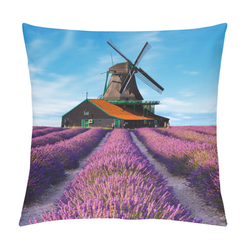 Personality  Lavender Fields With Windmill Pillow Covers