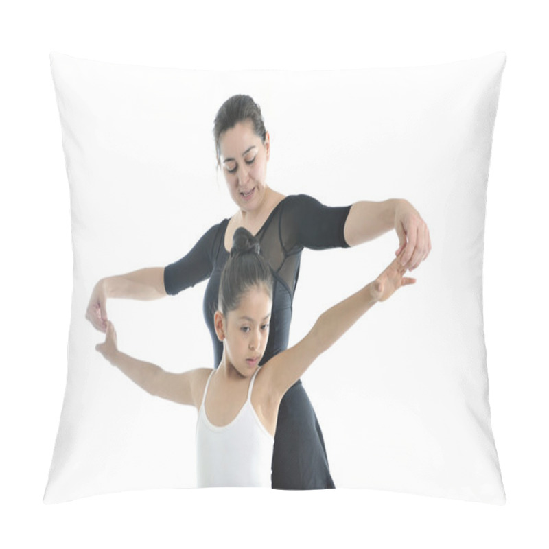 Personality  Young Little Girl Ballerina Learning Dance Lesson With Ballet Teacher Pillow Covers