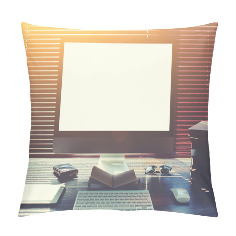 Personality  Mock Up Of Freelancer Work Space With Pc Computer Pillow Covers