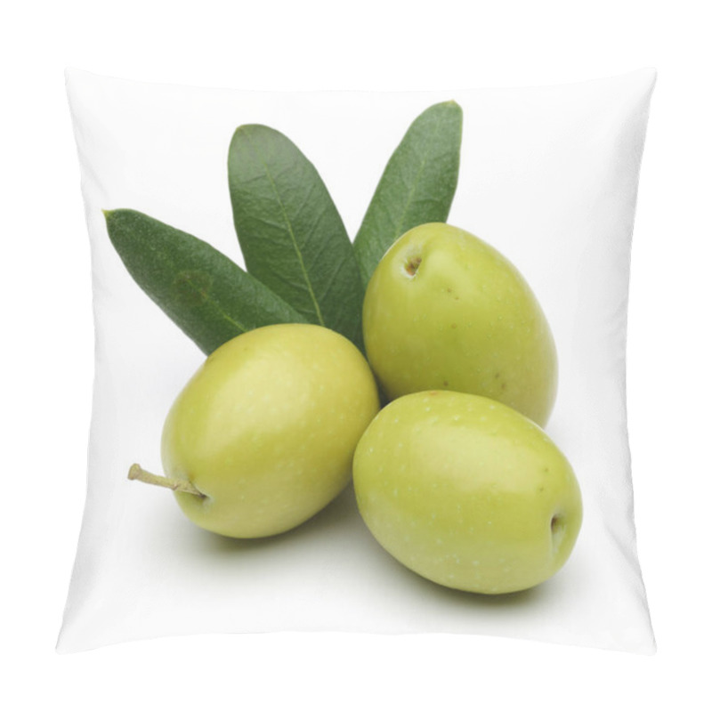 Personality  Green Olives And Leaves Isolated On White Background Pillow Covers