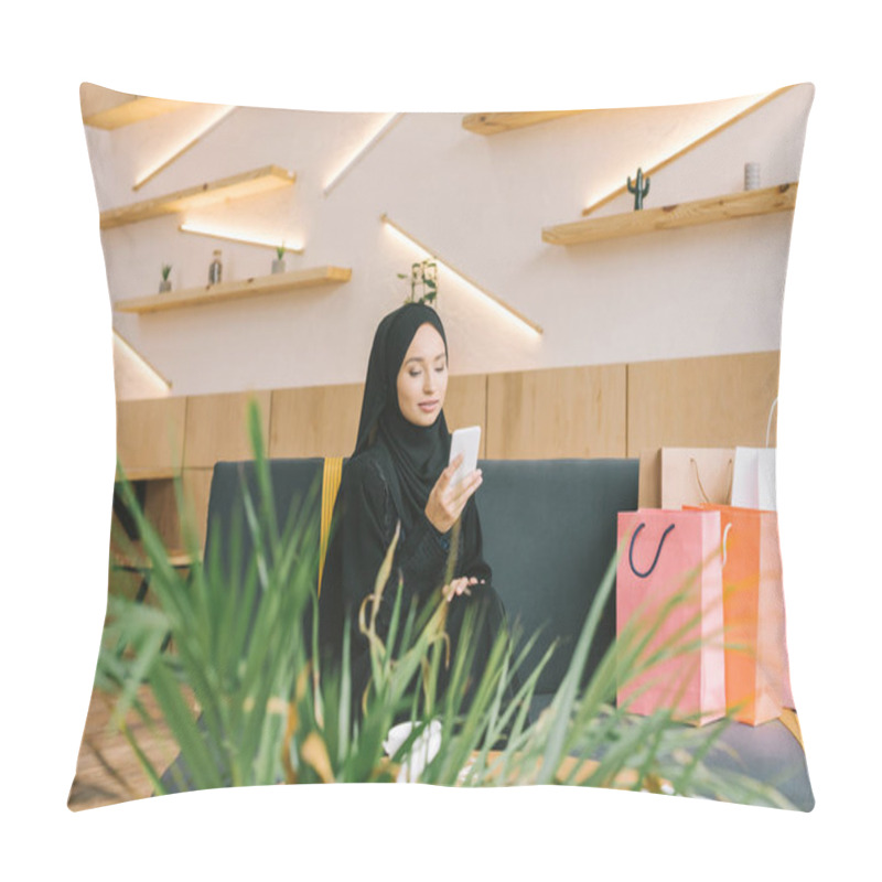 Personality  Muslim Woman Using Smartphone Pillow Covers