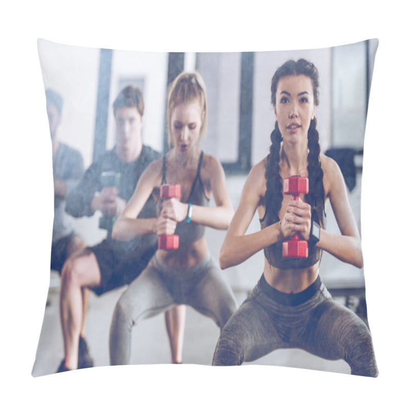 Personality  Sporty People Exercising In Gym Pillow Covers