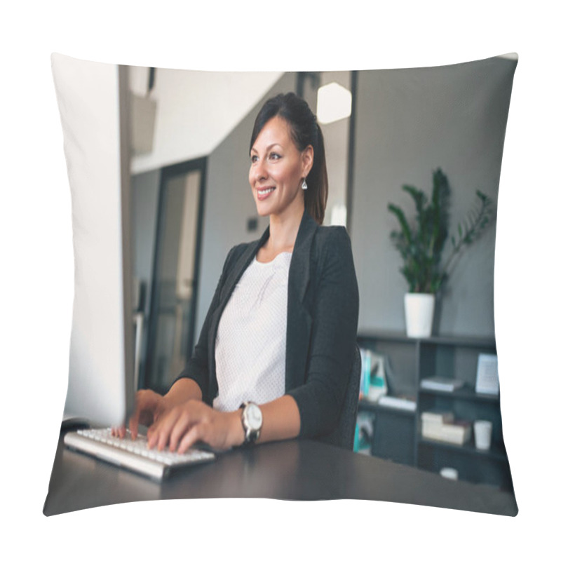 Personality  Gorgeous Female Administrator Working. Pillow Covers