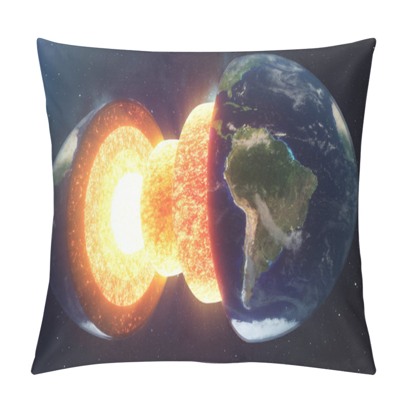 Personality  Structure Core Earth. Structure Layers Of The Earth. The Structure Of The Earths Crust. Earth Cross Section In Space View. Elements Of This Image Furnished By NASA. 3D Rendering. Pillow Covers