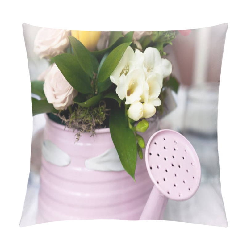 Personality  Romantic Bouquet In Flower Pot In Form Of Watering Can Pillow Covers