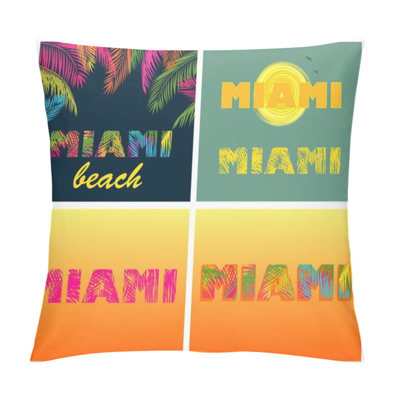 Personality  Miami Lettering T-shirt Prints With Palm Leaves Pillow Covers