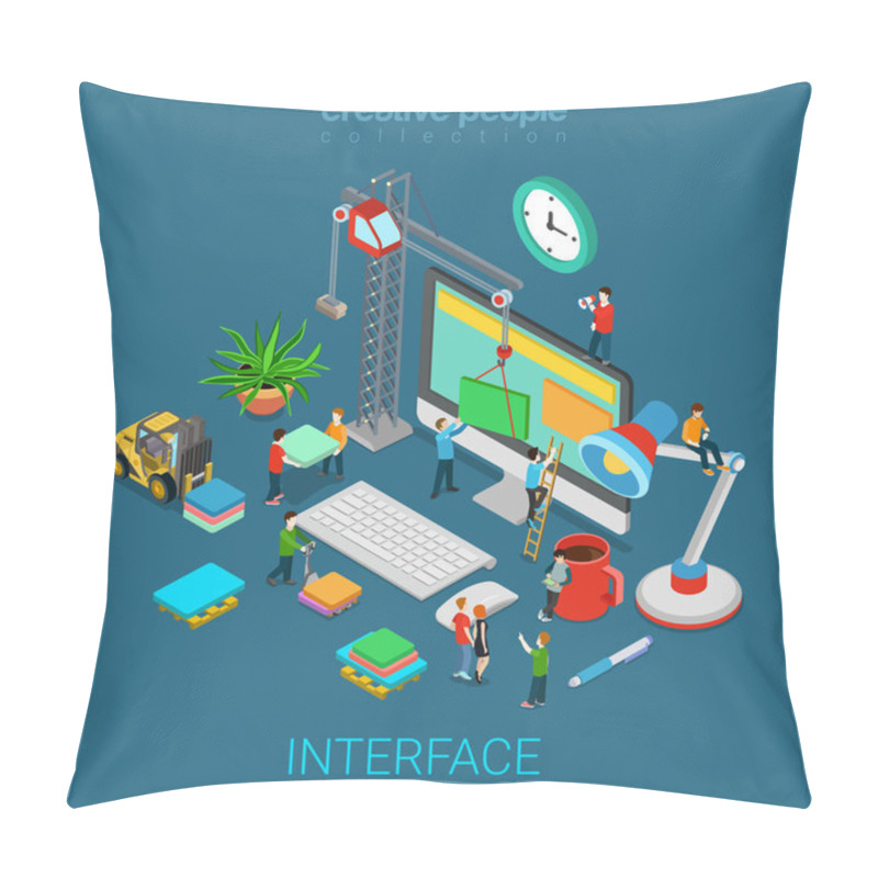 Personality  Crane People Creating Interface On Computer. Pillow Covers