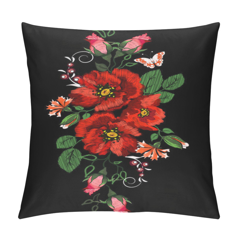 Personality  Embroidered Folk Ornament Of Orange Roses, Butterfly And Other Wildflowers Pillow Covers