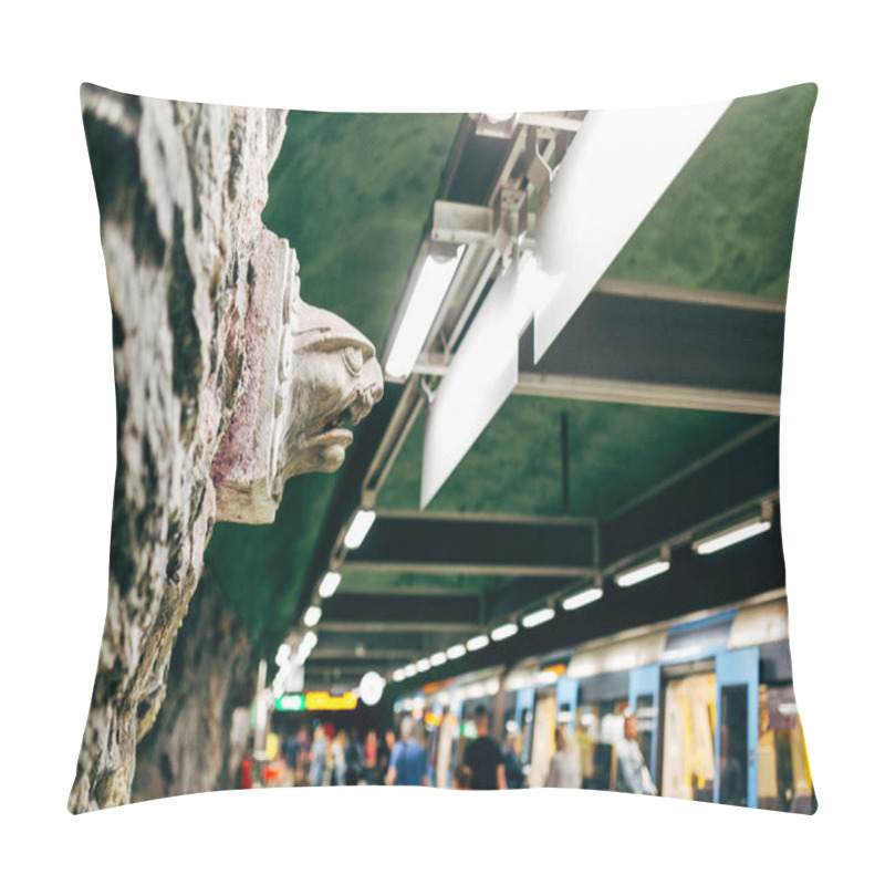 Personality  SWEDEN, STOCKHOLM - APRL 27, 2018: Modern Designed Metro Station Kungstradgarden In Stockholm, Sweden Pillow Covers