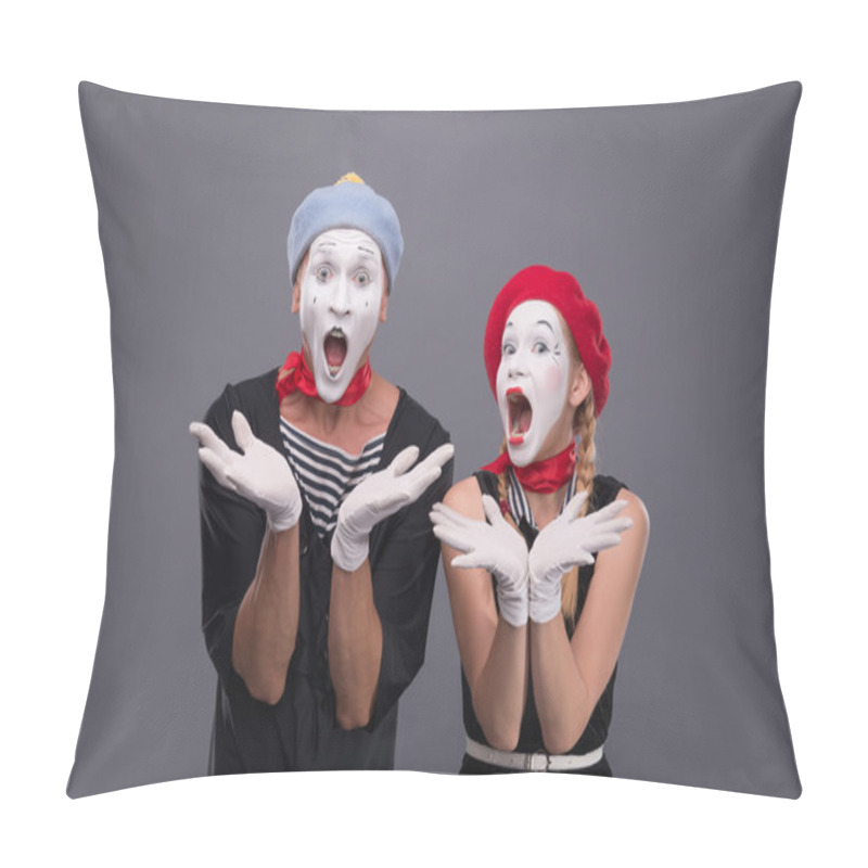 Personality  Portrait Of Funny Mime Couple With White Faces And Emotions Isol Pillow Covers