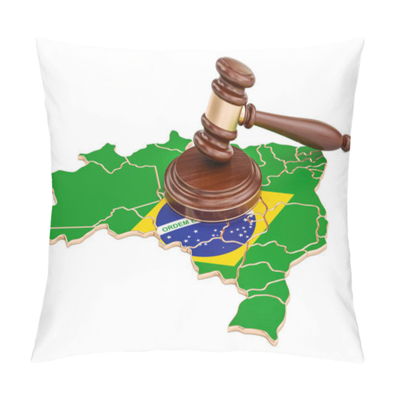 Personality  Wooden Gavel On Map Of Brazil, 3D Rendering Pillow Covers