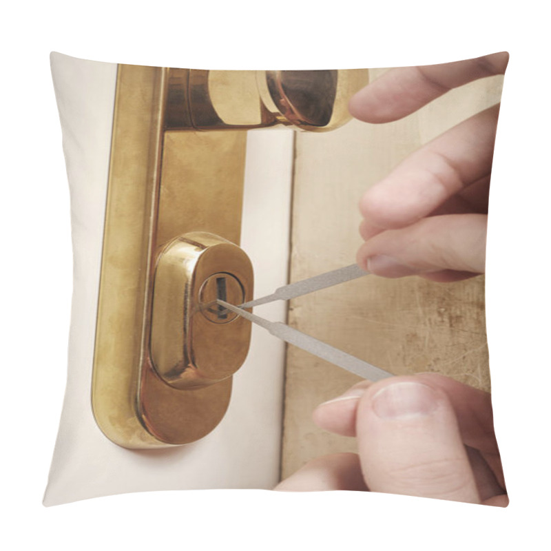 Personality  Trying To Break In Property With Plastic Lockpick Homemade Tools Pillow Covers