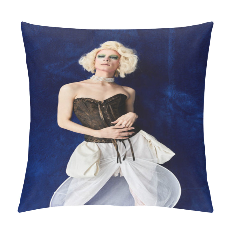 Personality  The Young Drag Artist Showcases Vibrant Style And Poised Expression. Pillow Covers