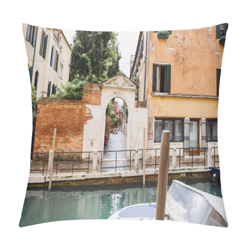 Personality  Motor Boat, Canal And Ancient Buildings In Venice, Italy  Pillow Covers