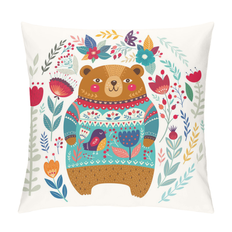 Personality  Floral Pattern With Adorable Bear Pillow Covers