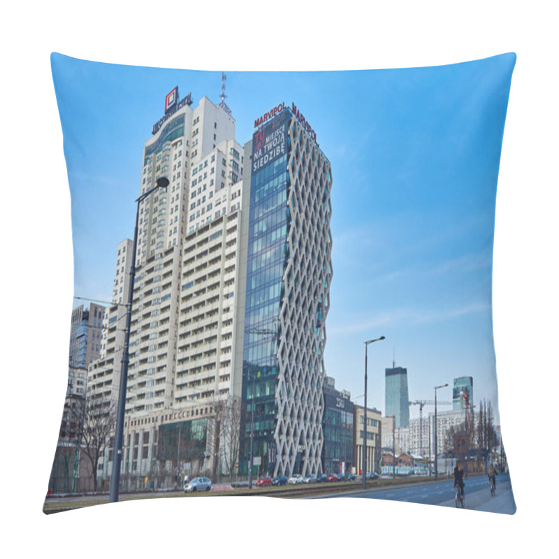 Personality  Warsaw, Poland - March 05, 2017: Prosta Tower Office Building Is A Neomodern Office Building, Combines Elegance And Functionality, In The Most Prestigious Office Location In Warsaw. Pillow Covers