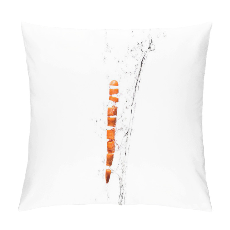 Personality  Fresh Sliced Carrot In Water Splashes Isolated On White Pillow Covers