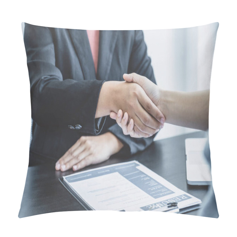 Personality  Hands Shake After Business Office Executives Are Interviewing Job Applicants In The Meeting Room. Pillow Covers