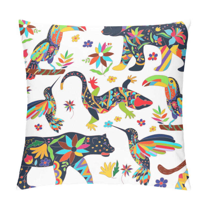 Personality  Seamless Pattern With Isolated Mexican Animals And Flowers. Vect Pillow Covers