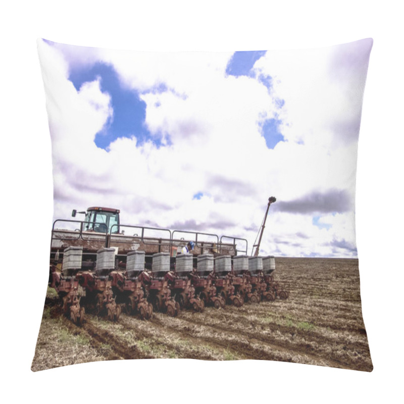 Personality  Mato Grosso, Brazil, March 01, 2008. Farmer Prepares The Machine To Plant Corn In A Recently Harvested Soybean Field In Mato Grosso State Pillow Covers