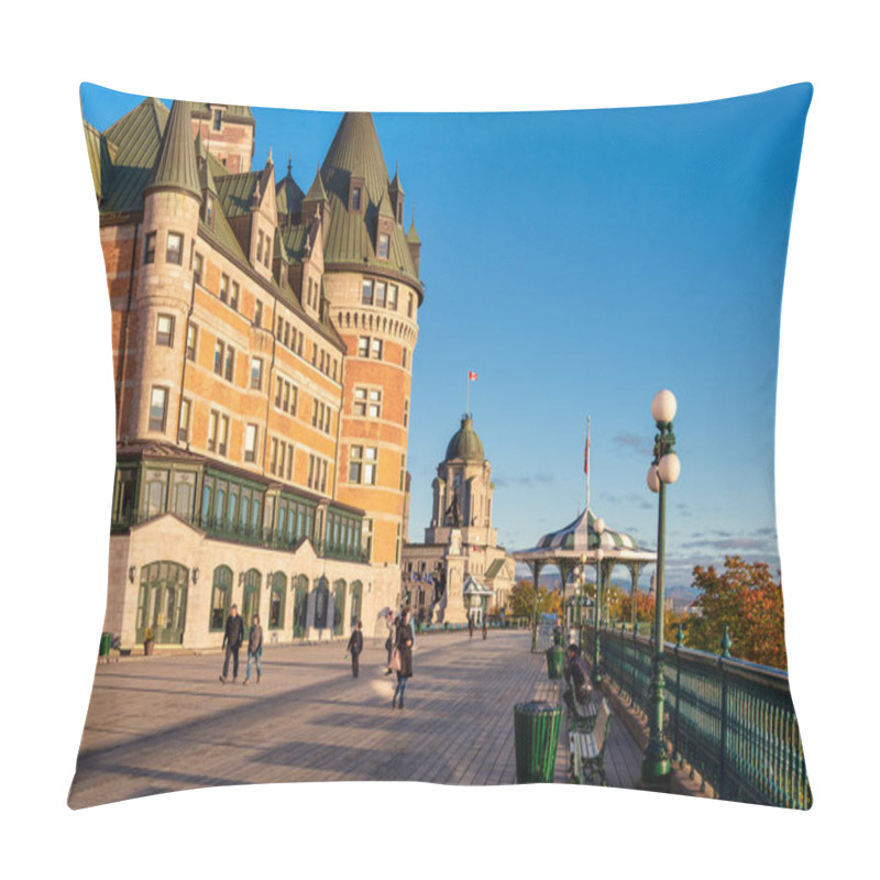 Personality  Quebec City, Canada - 5 October 2019: Tourists Walking On The Pedestrian Walkway At Chateau Frontenac Pillow Covers