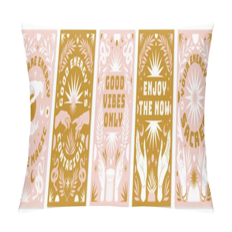 Personality  Boho Mystical Posters With Inspirational Quotes About Energy, Magic And Good Vibes In Trendy Bohemian Style. Pillow Covers